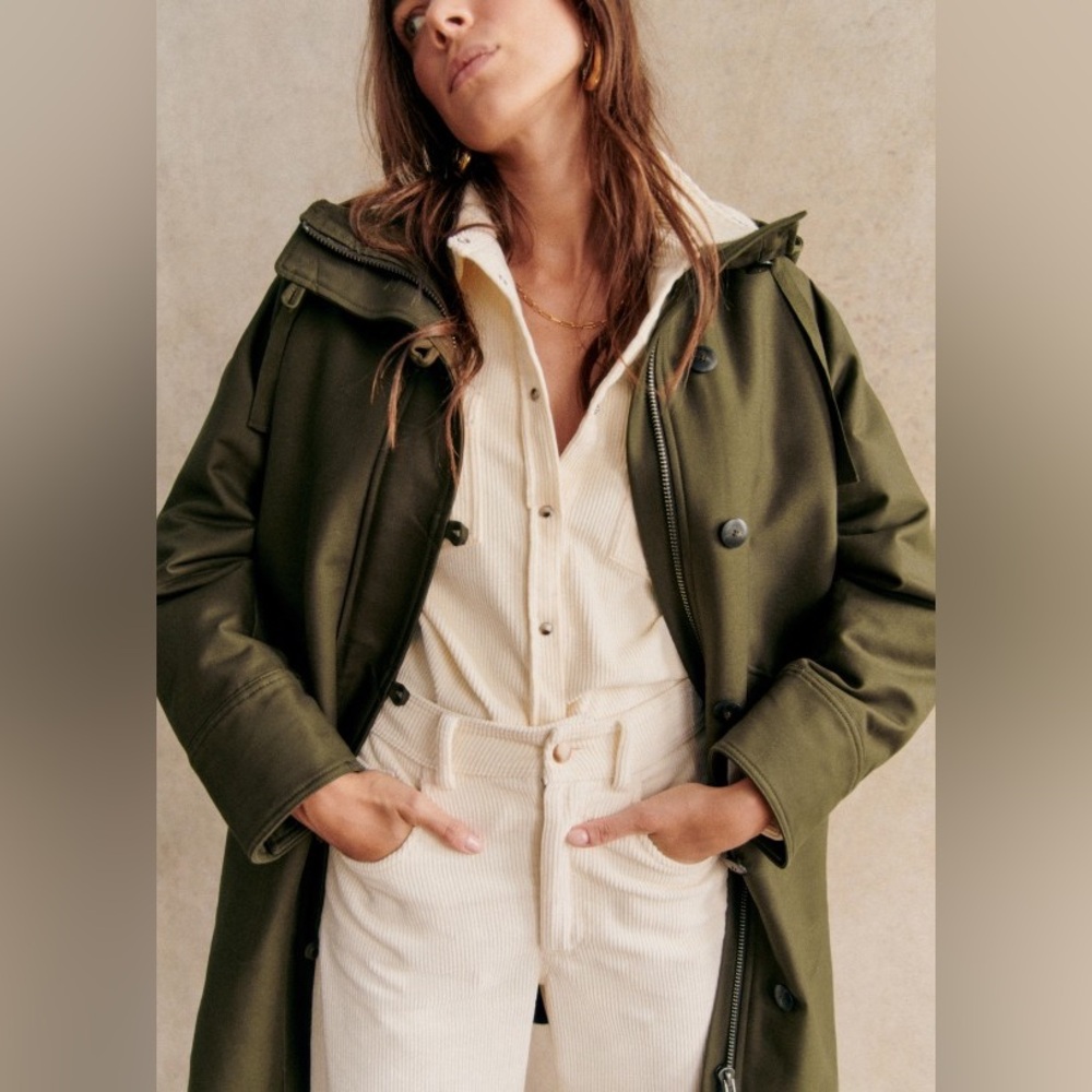 Sezane Bill Coat NWT in olive green/khaki color - Picture 5 of 12